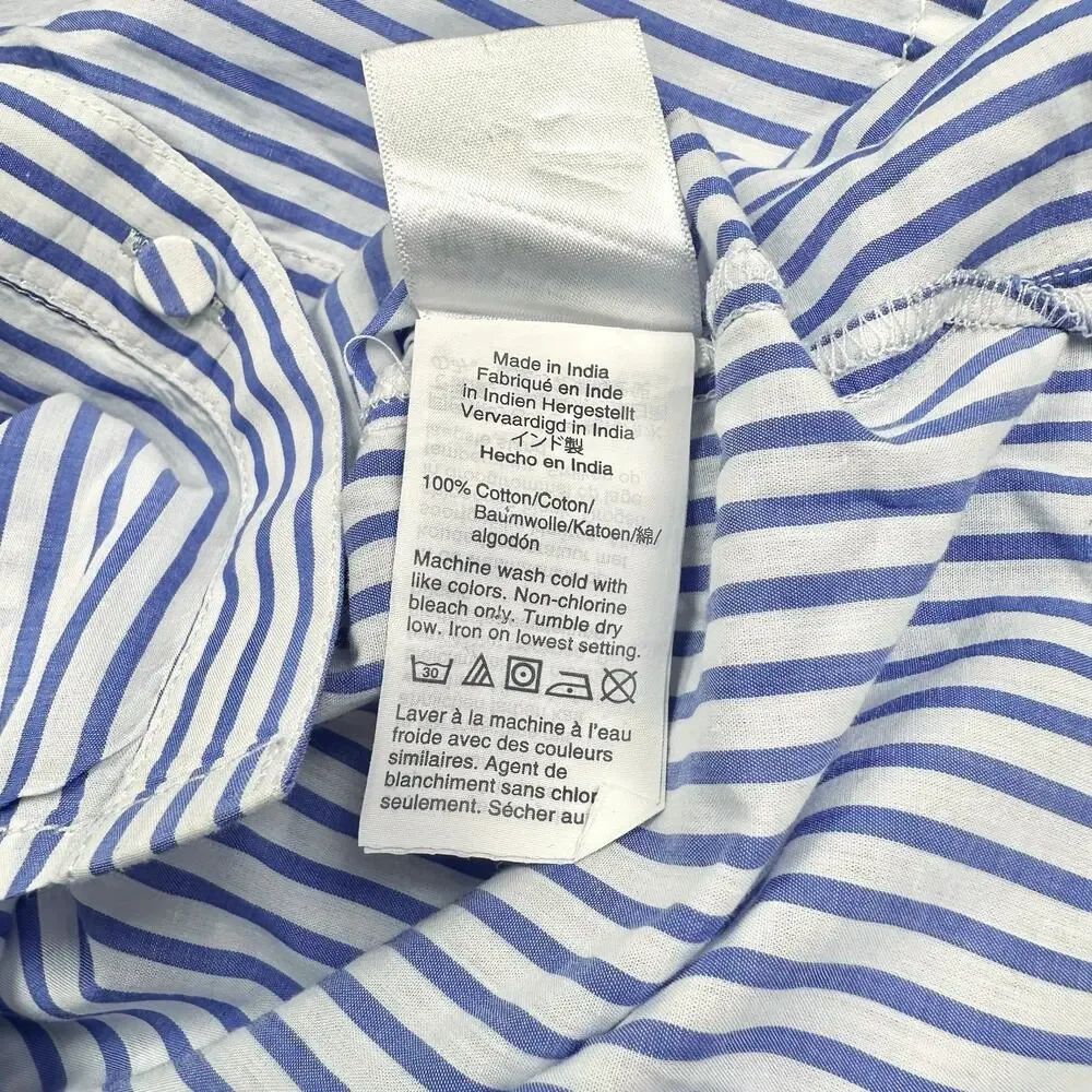 J. Crew | Women | Ruffle Trim Stripe Cotton Poplin LS Button Up Shirt | Large